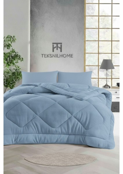 Tek Kişilik Çift Taraflı Mavi Welsoft Yorgan 155 x 215 Zigzak - Damla - Baklava Desen