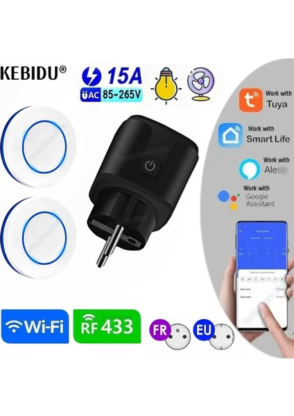 433MHZ Rf Wıfı Uzaktan Kumanda Anahtarı Kablosuz Elektrik Prizleri Ac 220V 15A Ev Aletleri Için Tek Fiş ve Verici LED (Yurt Dışından) fiyatları