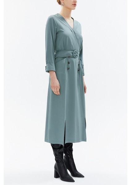 Petrol Anvelop Kapama Kemerli Midi Elbise 93322 indirimleri