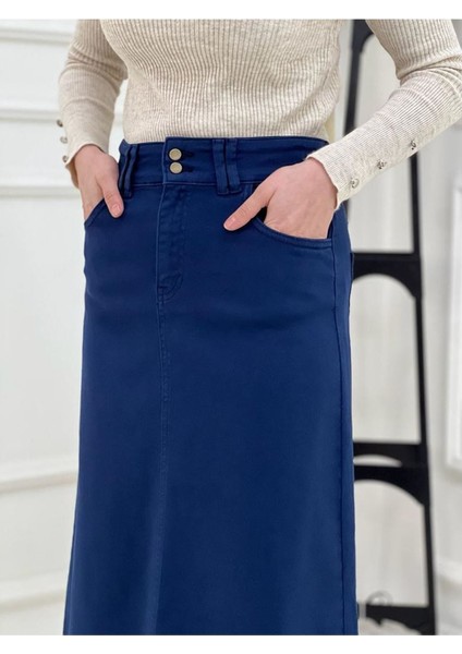 Nakışlı Kontrast Ipli Gabardin Etek Indigo- fiyatları