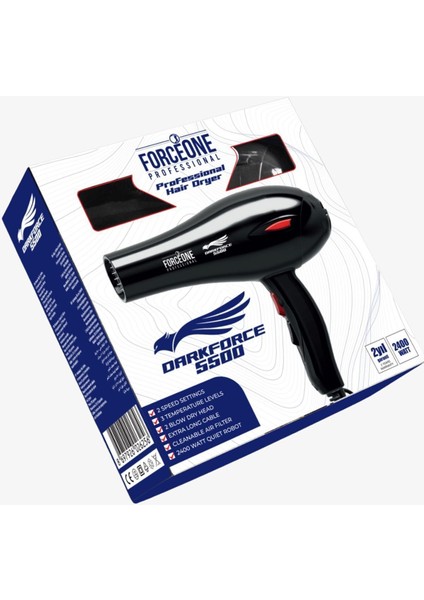 Güçlü ve Profesyonel 2400W Fön Makinesi, Şık Siyah Tasarım, Yüksek Performans