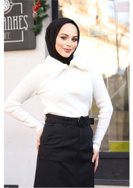 Cep Detaylı Kemerli Tokalı Gabardin Etek Siyah modelleri