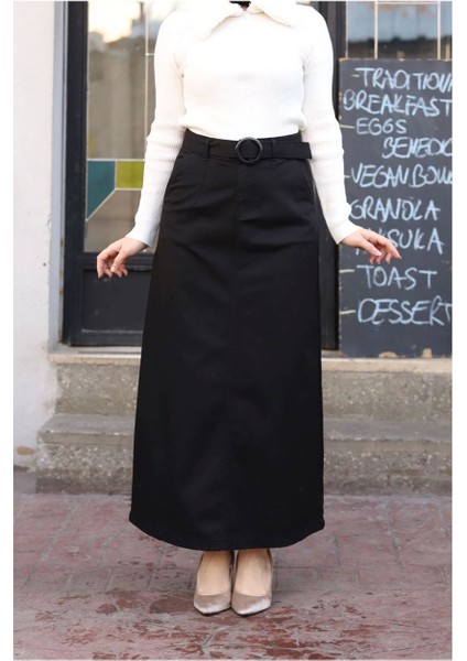 Cep Detaylı Kemerli Tokalı Gabardin Etek Siyah fırsatları