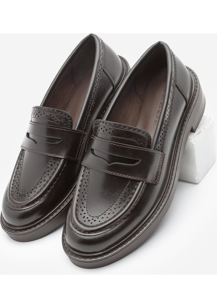 Kadın Loafer Makosen Desenli Günlük Ayakkabı Tornus Kahve