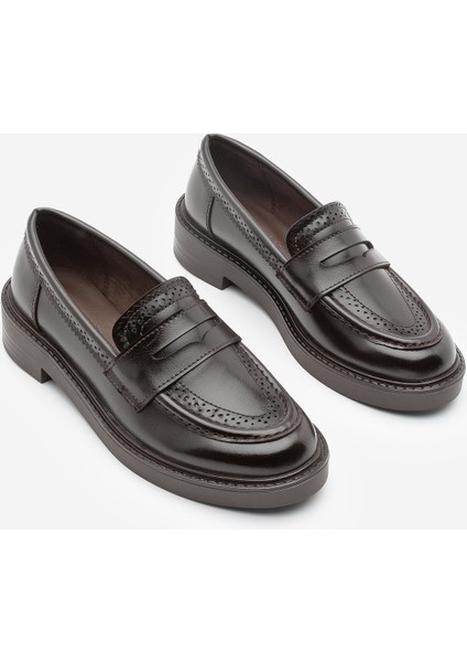 Kadın Loafer Makosen Desenli Günlük Ayakkabı Tornus Kahve