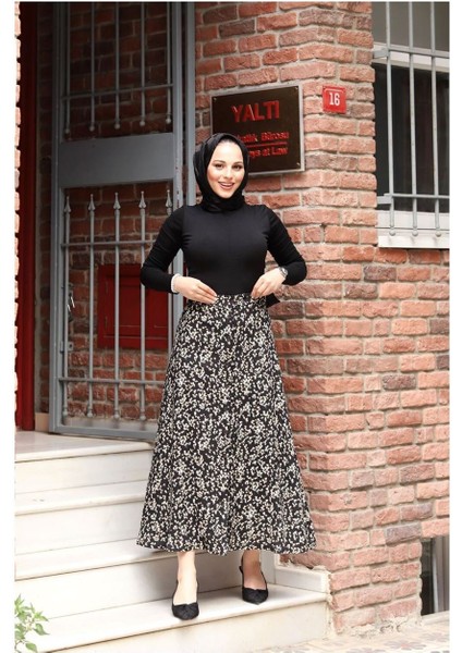Düğmeli Viscon Etek Siyah/bej fiyatları