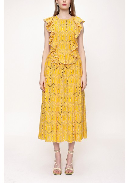 Hardal Volanlı Kolsuz Fisto Elbise 93566