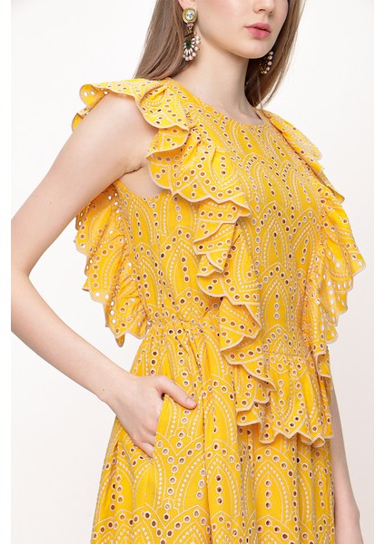 Hardal Volanlı Kolsuz Fisto Elbise 93566 modelleri