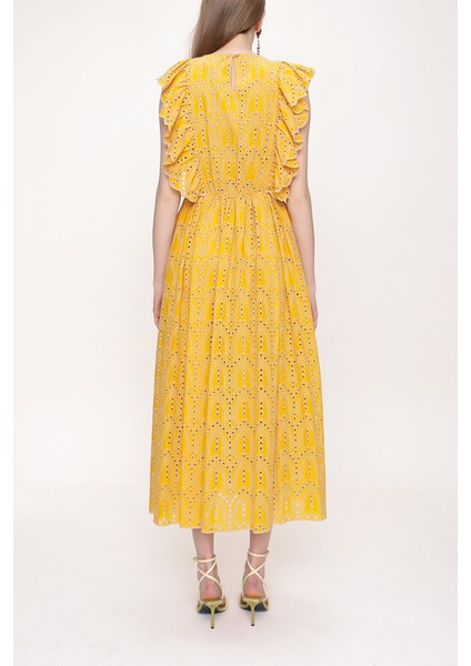 Hardal Volanlı Kolsuz Fisto Elbise 93566 fırsatları