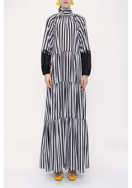 Çizgili Büzgülü Bol Kesim Elbise 93938