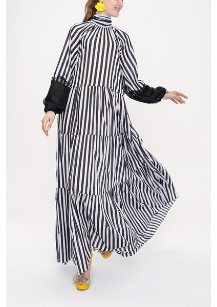 Çizgili Büzgülü Bol Kesim Elbise 93938 indirimleri