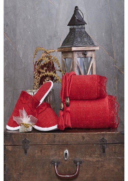 Kelebek Gelin Bornoz Set 5 Parça Dantelli Çeyizlik Takım