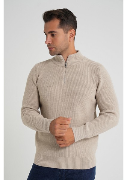 Trıst Star Erkek Kısa Fermuarlı Dik Yaka Selanik Örgü Yün Kazak TRIST-5358 fiyatları