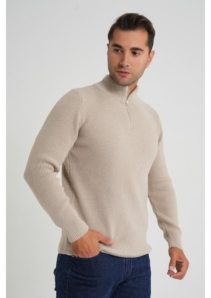 Trıst Star Erkek Kısa Fermuarlı Dik Yaka Selanik Örgü Yün Kazak TRIST-5358 fırsatları