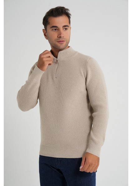 Trıst Star Erkek Kısa Fermuarlı Dik Yaka Selanik Örgü Yün Kazak TRIST-5358 indirimleri