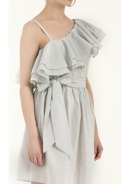 Siyah Beyaz Tek Omuz Volanlı Mini Elbise 92345 modelleri