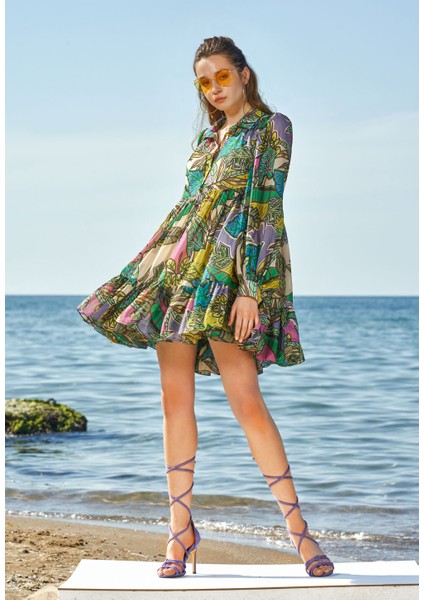 Desenli Büzgülü Kısa Elbise 93567 fiyatları