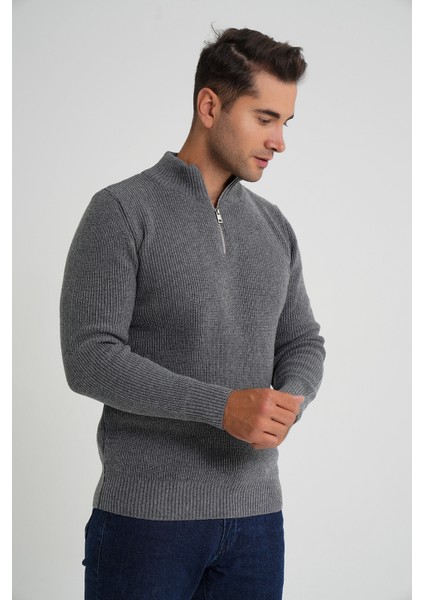 Trıst Star Erkek Kısa Fermuarlı Dik Yaka Selanik Örgü Yün Kazak TRIST-5358 fiyatları