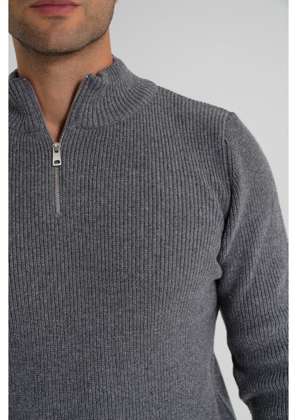 Trıst Star Erkek Kısa Fermuarlı Dik Yaka Selanik Örgü Yün Kazak TRIST-5358