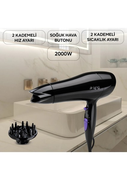 2000W Profesyonel Saç Kurutma Makinesi, Beyaz, Hafif ve Güçlü Performans
