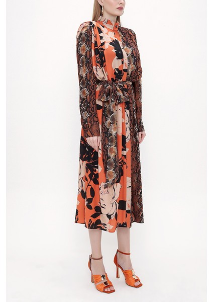 Desenli Vatka Detaylı Kemerli Elbise 93808 fiyatları