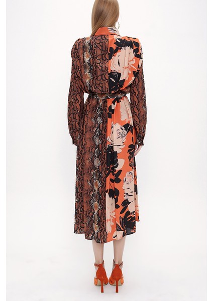 Desenli Vatka Detaylı Kemerli Elbise 93808 fırsatları