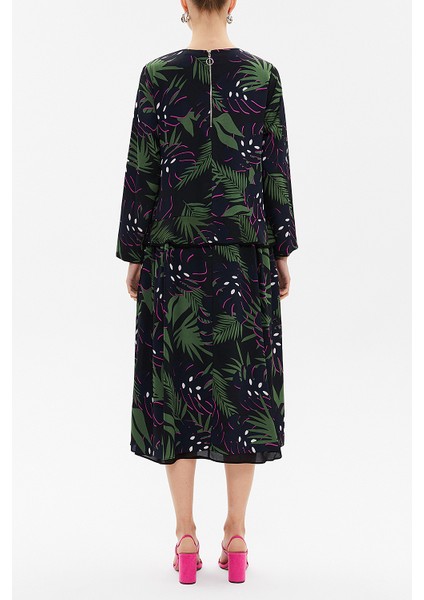 Desenli Fırfır Detaylı Salaş Midi Elbise 93081 fırsatları