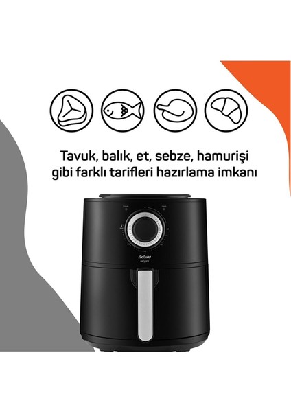 4l Sıcak Hava Fritözü, Şık Gümüş Renk, Garantili, Sağlıklı ve Leziz Yemekler Için