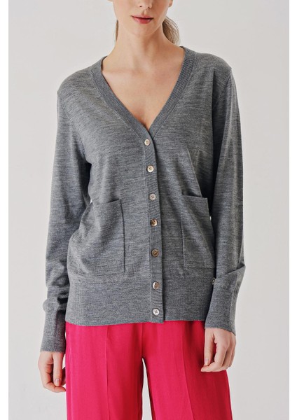 Gri V Yaka Yünlü Uzun Triko Hırka 28867 fiyatları