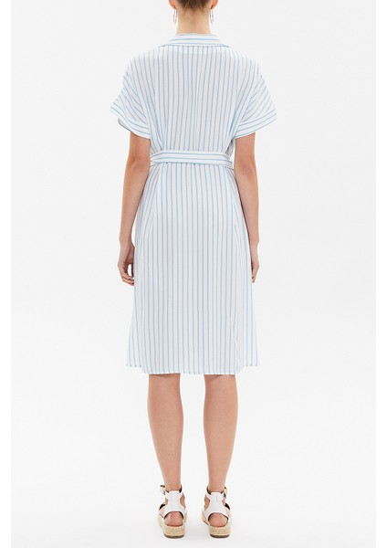 Çizgili Asimetrik Patlı Midi Elbise 92764