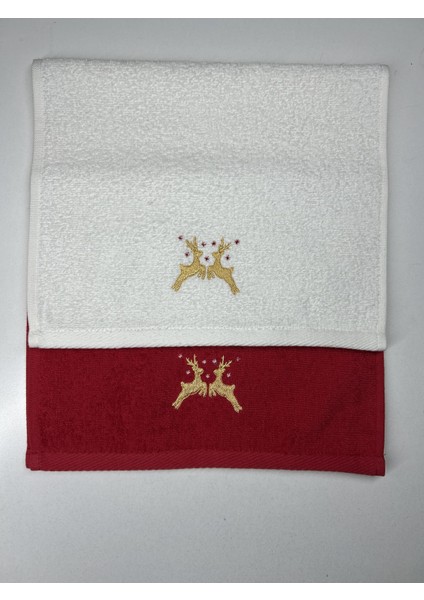 Christmas Geyik Nakışlı Yeni Yıl 2'li Hediyelik Havlu Set – 30x50cm