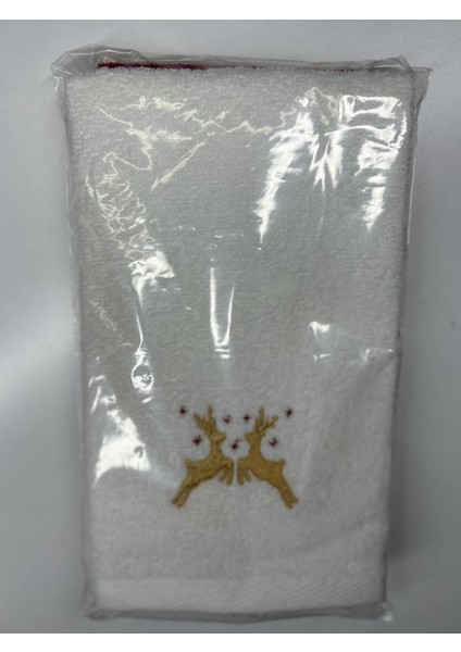 Christmas Geyik Nakışlı Yeni Yıl 2'li Hediyelik Havlu Set – 30x50cm