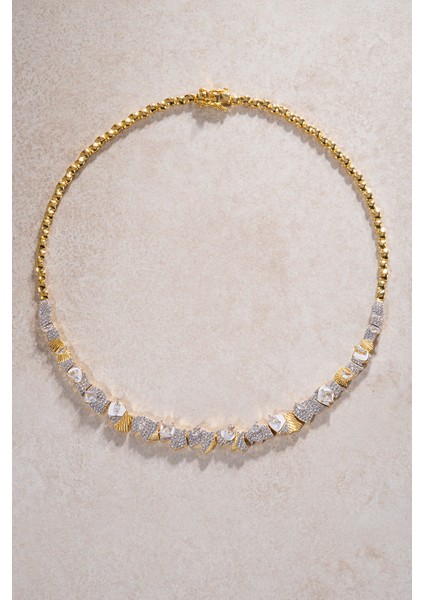 Altın Özel Kesim Taş Detaylı 925 Ayar Gümüş Kolye 10