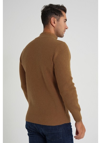 Trıst Star Erkek Kısa Fermuarlı Dik Yaka Selanik Örgü Yün Kazak TRIST-5358 modelleri