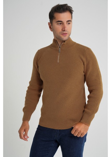 Trıst Star Erkek Kısa Fermuarlı Dik Yaka Selanik Örgü Yün Kazak TRIST-5358 fırsatları