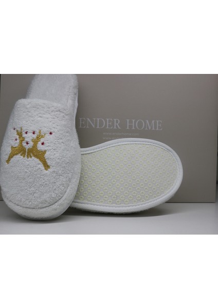 Geyik Nakışlı Banyo Ve Ev Terliği – %100 Pamuk Havlu Kaymaz Kalın Taban