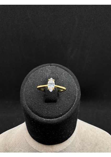 Ithal Arpa Taşlı Gold Kadın Gümüş Yüzük