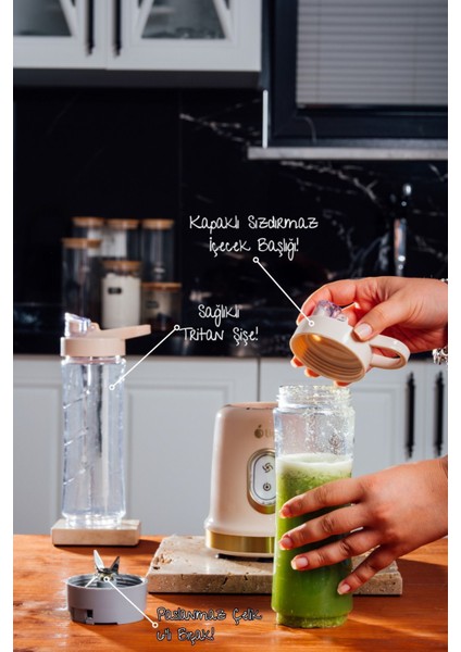 Çift Şişeli Çok Fonksiyonlu Smoothie Blender Bej Renkli