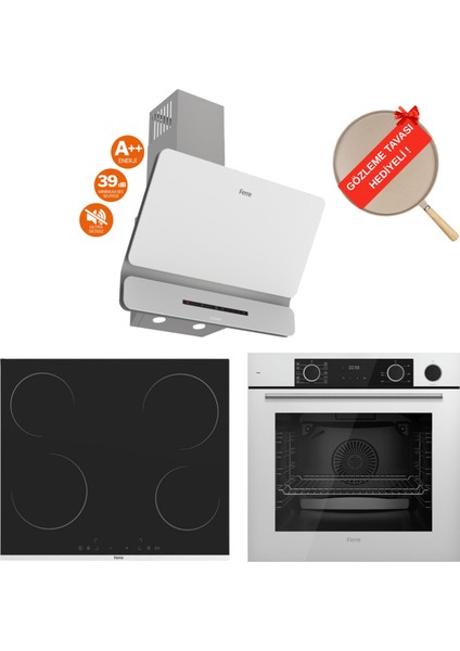 Fryart Lorıa Vitroseramik Elektrikli Sessiz Beyaz Ankastre Set (D081 -Sa + MS261 + XE64CB )