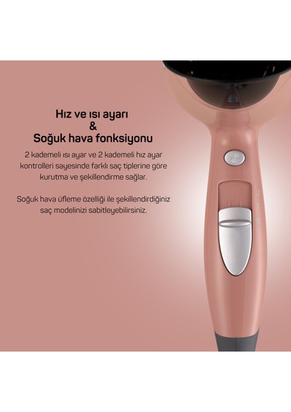 2000W Renkli Saç Kurutma Makinesi, Şık Tasarım, Güçlü Performans, Kolay Kullanım