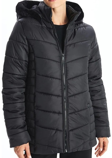 Kadın Klasik Kapüşonlu Rahat Kalıp Şişme Mont