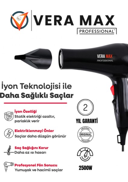 Yüksek Güçlü Profesyonel Saç Kurutma ve Düzleştirme Makinesi, Siyah, 2500W, 2 Yıl Garanti fiyatları