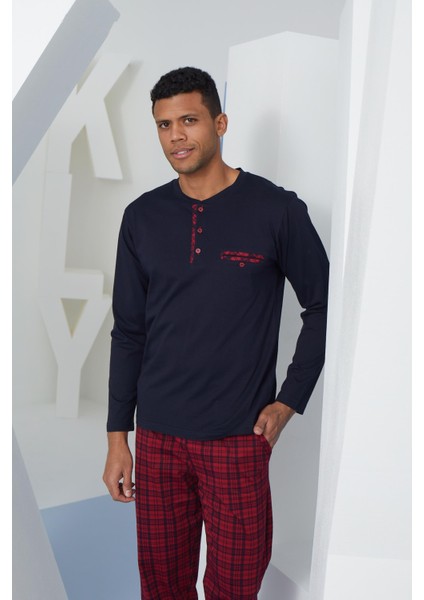 Erkek %100 Pamuklu 4 Mevsim Kumaş Ekoseli Uzun Kollu Pijama Takım