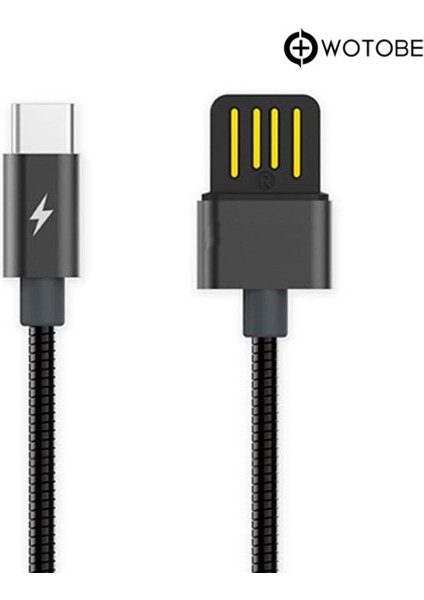 USB Type-C Çelik Spiralli Şarj Data Kablosu