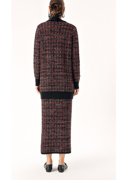 Kırmızı Triko Uzun Etek ve Hırka Suit 28857