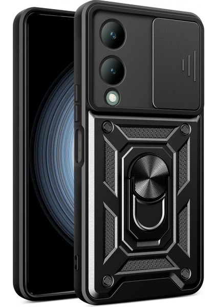 Vivo Y17S Kılıf Pars Lens Yüzüklü Silikon - Siyah