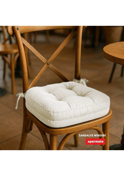 4'lü Çift Kat Sandalye Minderi Fermuarlı Yıkanabilir Kılıf Bağcıklı Su ve Yağ Itici 42 x 42 x 8 Bej