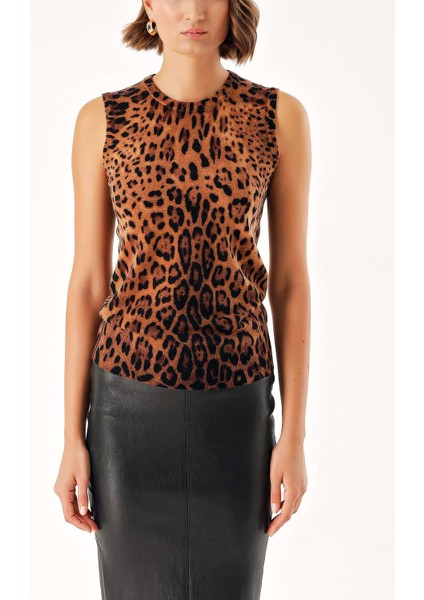 Leopar Kolsuz Askılı Leopar Desenli Triko Bluz 28862 fiyatları