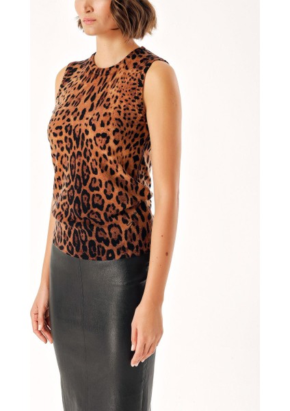 Leopar Kolsuz Askılı Leopar Desenli Triko Bluz 28862 modelleri