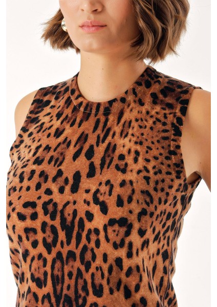 Leopar Kolsuz Askılı Leopar Desenli Triko Bluz 28862 indirimleri